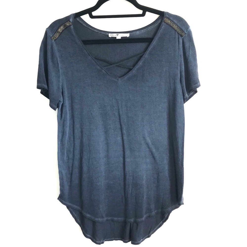 SEVEN 7 Dark Blue Tunic Loose Short Sleeve Shirt S